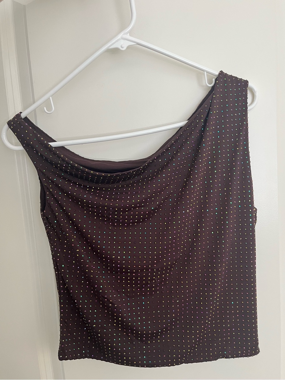 White Fox Boutique Brown Cowl Neck Tank with Iridescent Studs